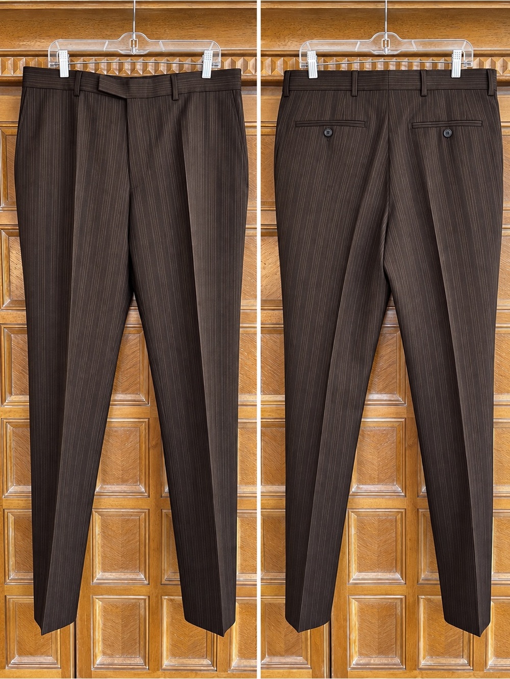Hugo Boss Men’s Brown Pinstripe Dress Pants 34x33 100% Virgin Wool Wool Trousers